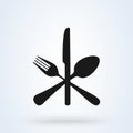 Spoon, Fork and Knife icon. Crossed symbol. Flat Vector illustration Royalty Free Stock Photo