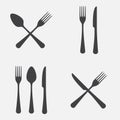 Spoon, fork and knife icon set. Vector illustration in flat style.