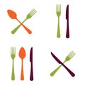 Spoon, fork and knife icon set. Vector illustration in flat style Royalty Free Stock Photo