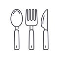 Spoon fork and knife icon, linear isolated illustration, thin line vector, web design sign, outline concept symbol with Royalty Free Stock Photo