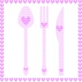 Spoon, fork and knife illustrations with hearts Royalty Free Stock Photo