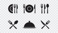 spoon, Fork, knife, plate icon set, Hand holding food tray , Dinner service collection eps 10 Royalty Free Stock Photo