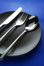 Spoon, fork, knife and plate Royalty Free Stock Photo