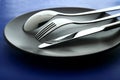 Spoon, fork, knife and plate Royalty Free Stock Photo