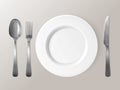 Spoon, fork or knife and plate tableware 3D vector illustration Royalty Free Stock Photo