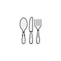 spoon fork knife thin line icon. spoon fork knife linear outline icon Royalty Free Stock Photo