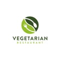 Spoon fork leaf Organic food, vegetarian restaurant logo vector icon template Royalty Free Stock Photo