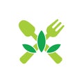 Spoon fork leaf organic natural food symbol logo Royalty Free Stock Photo
