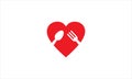 Spoon and fork logo with red heart shape vector design element. or food with love icon Royalty Free Stock Photo