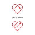 Spoon and fork logo with red heart shape vector design element. Royalty Free Stock Photo