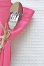 Spoon and Fork with pink serviette Royalty Free Stock Photo