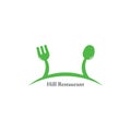 Spoon fork restaurant green hill design logo vector Royalty Free Stock Photo