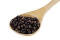 Spoon full of black peppercorns on a white background Royalty Free Stock Photo