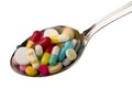 Spoon full of tablets Royalty Free Stock Photo