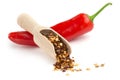 Spoon of ground chili and chili pepper