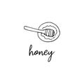 Spoon with honey in a plate in the style of doodle