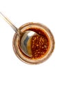 Spoon inside a glass jar with Bavarian mustard. Royalty Free Stock Photo