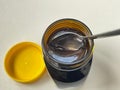 Spoon in jar of Yeast extract marmite jar from above Royalty Free Stock Photo