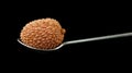 Spoon with lychee fruit isolated on a black background