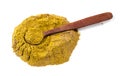 Spoon on pile of spice mix khmeli suneli on white Royalty Free Stock Photo