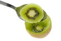 Spoon scooping kiwifruit Royalty Free Stock Photo
