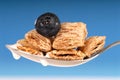 Spoon of shredded wheat cereal with blueberry Royalty Free Stock Photo