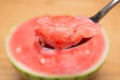 Spoon taking out mouthful watermelon