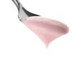 Spoon with tasty strawberry yogurt on white background Royalty Free Stock Photo