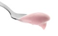 Spoon with tasty strawberry yogurt on white background Royalty Free Stock Photo