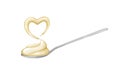 Spoon with white mayonnaise sauce und heart shaped splash.Realistic vector