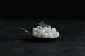 Spoon of white organic snail caviar