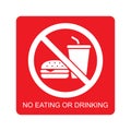 No eating or drinking sign with text, Prohibition symbol sticker for public places