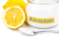 Spoonful of baking soda and lemon fruits for multiple holistic u Royalty Free Stock Photo