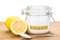 Spoonful of baking soda and lemon fruits for multiple holistic u Royalty Free Stock Photo