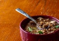 Spoonful of beef and barley soup close up Royalty Free Stock Photo