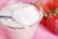 Spoonful of strawberry yogurt Royalty Free Stock Photo