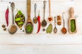 Spoons with herbs and spices Royalty Free Stock Photo