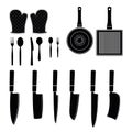 Spoons, pans, knives, kitchen gloves,Kitchen tool silhouette collection Royalty Free Stock Photo