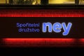 Sporitelni druzstvo Ney logo in front of their main office in Brno.