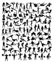 Weightlifter and Gym Fitness Exercise Activity Silhouettes Royalty Free Stock Photo