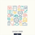 Sport abstract background, integrated thin line symbols.