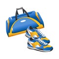 Sport accessory training bag and sneakers flat icons
