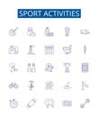 Sport activities line icons signs set. Design collection of Athletics, Rugby, Tennis, Baseball, Cycling, Swimming