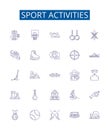 Sport activities line icons signs set. Design collection of Athletics, Rugby, Tennis, Baseball, Cycling, Swimming