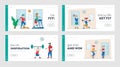 Sport Activity, Healthy Life Landing Page Template Set. People Doing Fitness Workout with Weight, Run on Treadmill Royalty Free Stock Photo