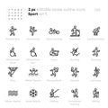 Sport and Activity outline vector icons. Kickboxing, Cycling, Wheelchair Walk, Run, Racquetball, Squash, Lacrosse