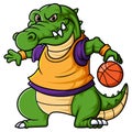 Sport angry crocodile playing basketball