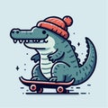 sport animal cool crocodile on a skate board wearing a knit hat