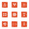 Sport assistance icons set, grunge style