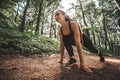 Sport athlete female starting to running outdoors Royalty Free Stock Photo